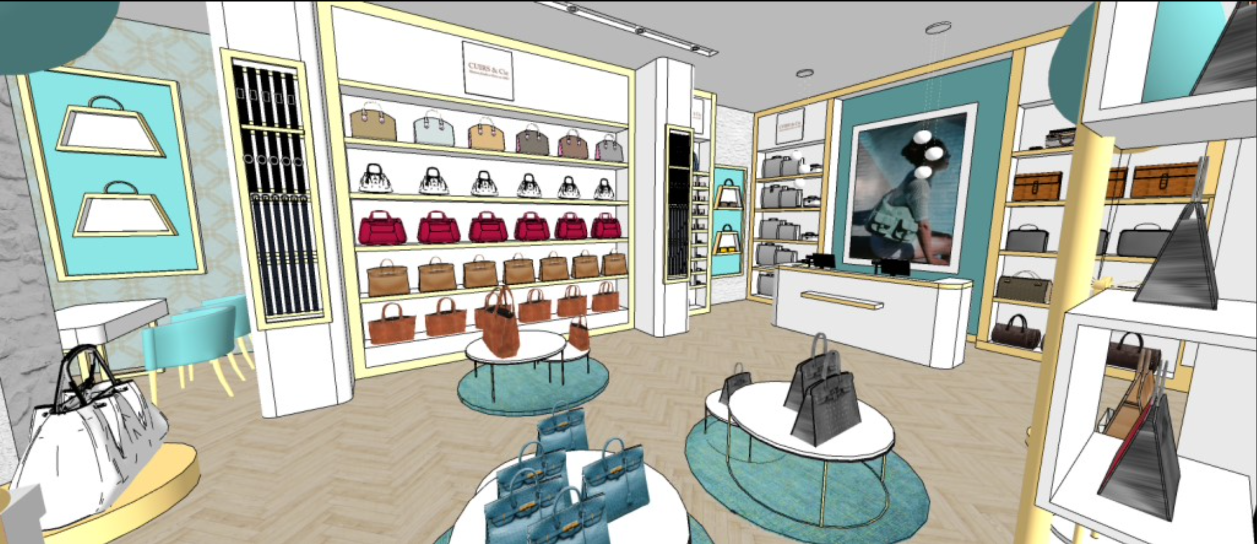 Boutique maroquinerie Paris projection 3D