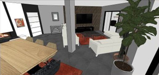 La pièce de vie rendu 3D