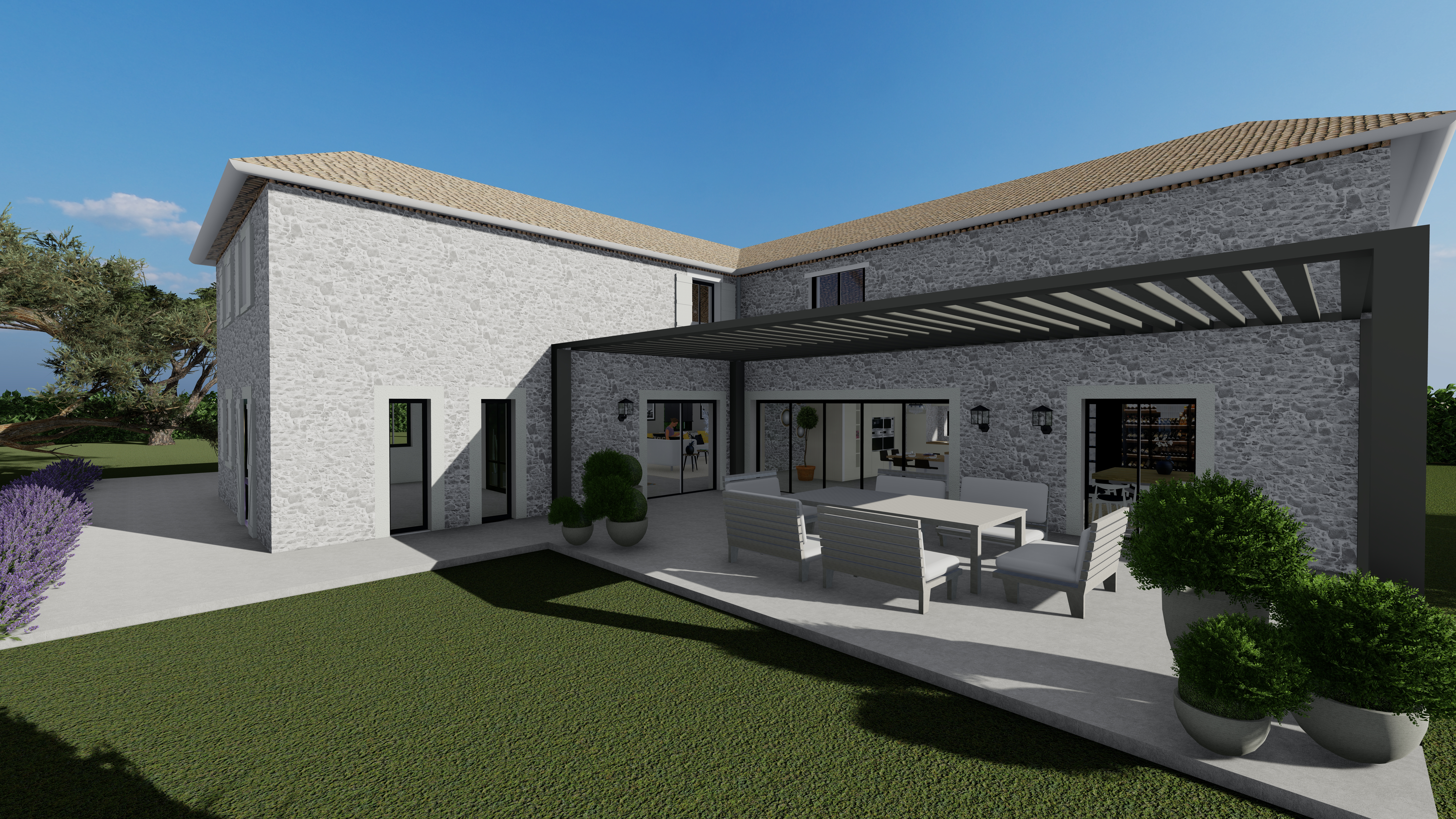 Simulation en rendu réaliste maison en provence